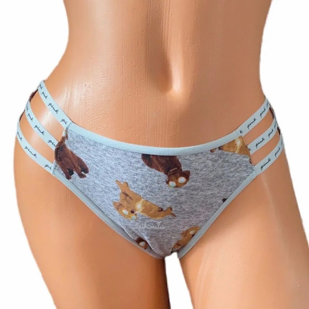 Victorias Secret Pink Soft Cotton Strappy Logo Cheekster panty gray Medium